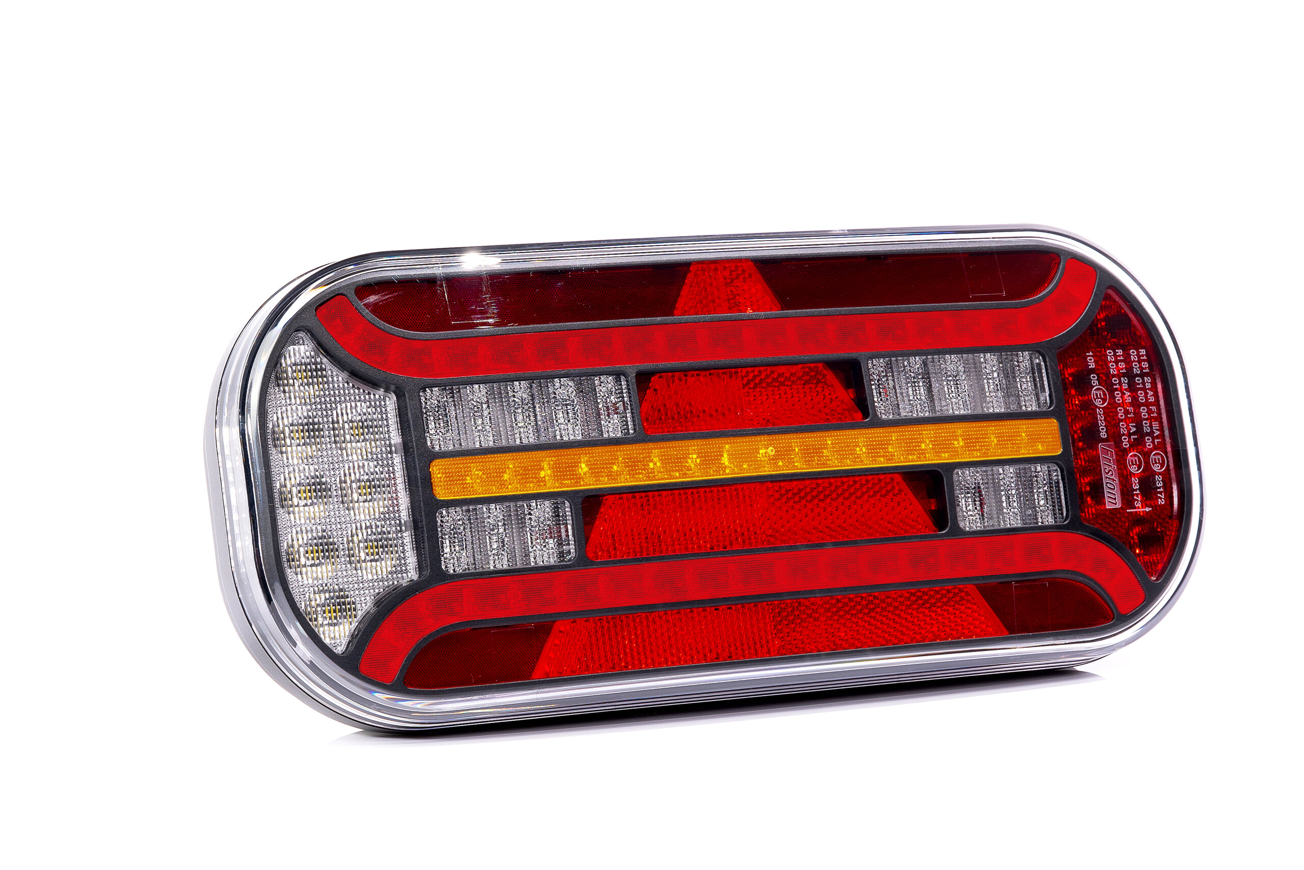 Фонарь задний FRISTOM LED 12-36В с отражающим треугольником, LH, 6-функциональный б/о номера